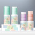 Vector Lip Balm, Face Cleanser or Beauty Clay Mask Stick Pastel Color Semi Transparent Tube Packaging.