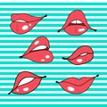 Vector lips collection. Retro red lips set.