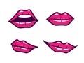 Vector Lips set with pink makeup in cartoon style