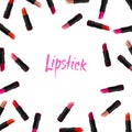 Vector lipstick border on white background. Beauty illustration Royalty Free Stock Photo