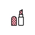 Vector lipstick icon with black stroke, pink fill and circles texture Royalty Free Stock Photo