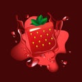 Vector liquid splash template red with box shaped strawberry