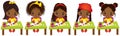 Vector cute Little African American Artists Drawing. Vector Little African American Girls