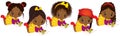 Vector cute Little African American Artists Painting. Vector Little African American Girls