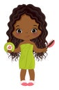 Vector Little African American Girl Wrapped in Towel. Vector Spa Little Girl