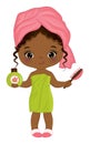 Vector Little African American Girl Wrapped in Towel. Vector Spa Little Girl Royalty Free Stock Photo