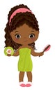 Vector Little African American Girl Wrapped in Towel. Vector Spa Little Girl