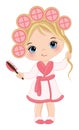 Vector Cute Little Spa Girl with Rollers and Hair Brush. Vector Spa Girl Royalty Free Stock Photo