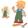 Vector little boy hammering a nail and bruised finger Royalty Free Stock Photo