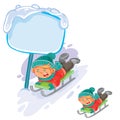 Vector little boy is riding a sled. Royalty Free Stock Photo