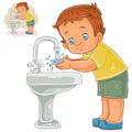 Vector little boy washes his hands with water from a tap Royalty Free Stock Photo