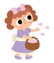 Vector little bridesmaid illustration. Cute tiny girl in purple dress throwing flower petals. Royalty Free Stock Photo