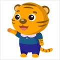 Vector little cartoon tiger smiling and waving