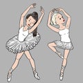 Vector little cute ballerina in graceful poses, ballet dancer. print for clothes and cards