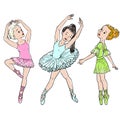 Vector little cute ballerina in graceful poses, ballet dancer. print for clothes and cards. Isolated on a white