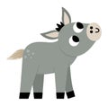 Vector Little Donkey Icon. Cute Cartoon Foal Illustration For Kids. Farm Baby Animal Isolated On White Background. Colorful Flat