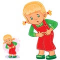 Vector little girl clings to her stomach