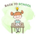 Vector little girl educational poster. Back to school illustration