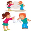 Vector little girl giving a handkerchief to a boy sick with snot, allergy Royalty Free Stock Photo