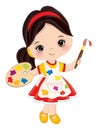 Vector Little Girl with Palette and Paint Brush. Vector Little Artist