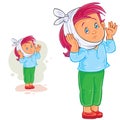 Vector little girl with toothache and warming compress