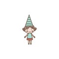 Vector little kid with hat cone icon. Vector cute child in the birthday icon Royalty Free Stock Photo