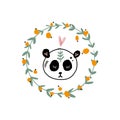 Vector little panda and berry frame Royalty Free Stock Photo