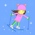 Cartoon girl on ski