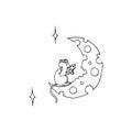 Vector llustration of cute mouse eating moon shaped of cheese. Black and white tattoo art