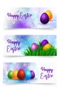 Vector llustration Happy Easter Day. Colorful Eastern Eggs on a abstract watercolor background greeting card. Design