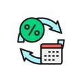 Vector loan repayment calendar days flat color line icon.