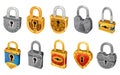 Vector lock set isolated on white background for security protection. Vector locking mechanism icons for web design, games, ui,