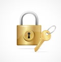 Vector locked padlock gold and key