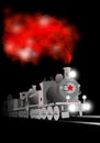 Vector locomotive with soldier and red star. Communistic illustration