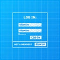 Vector login form on blueprint background