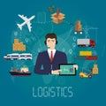 Vector logistics manager agent concept. Delivery cargo vector service illustration