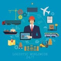 Vector logistics manager agent concept. Delivery cargo vector service illustration Royalty Free Stock Photo