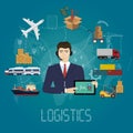 Vector logistics manager agent concept. Delivery cargo vector service illustration