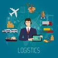 Vector logistics manager agent concept. Delivery cargo vector service illustration Royalty Free Stock Photo