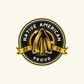 Vector Logo Badge Illustration of Native American Arrowhead Gold Statue Royalty Free Stock Photo