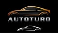 Vector logo for car manufacturer. Black car silhouette on black background