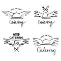 Vector logo for catering restaurant cafe. Open air party. Hand d