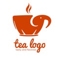 Vector logo of cup mug shaped elephant silhouette for coffee tea cafe