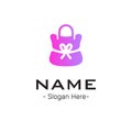 Vector logo design for holidays and gift shop. pink gift box with ribbon.gradient pink colour Royalty Free Stock Photo