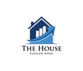 Vector logo design of house home real estate with rising chart inside