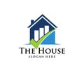 Vector logo design of house home real estate with rising chart inside