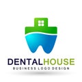 Vector logo design illustration for dental clinic healthcare house home dentist practice teeth treatment for healthy mouth