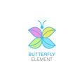 Vector logo design template in flat linear style - abstract butterfly with colorful wings. Royalty Free Stock Photo