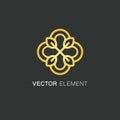 Vector logo design template and gold floral concept in linear style - emblem for fashion, beauty and jewelry industry.