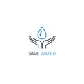Vector logo design template in linear style - hands holding water drop.